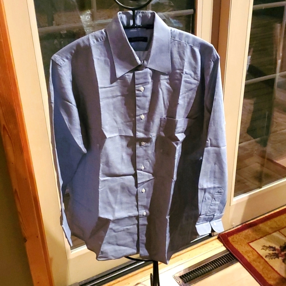 Burberry London Mens Blue Micro Check Long Sleeve Button Down Shirt 15-34 USA